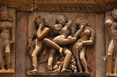 Monuments-  Khajuraho Temples (Madhya Pradesh) - Famous erotic stone carving bas-relief Lakshmana temple Khajuraho UNESCO World Heritage Site, Madhya Pradesh,India. by Anil