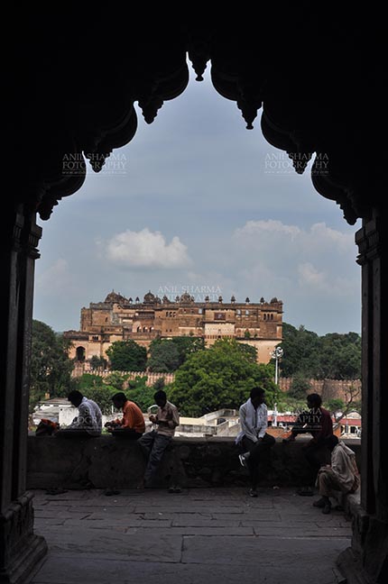 Monuments- Palaces and Temples of Orchha - Orchha, Madhya Pradesh, India- August 20, 2012: Jahangir Mahal, Citadel of Jahangir, viewed from Chaturbhuj Temple, Orchha, Madhya Pradesh, India. by Anil
