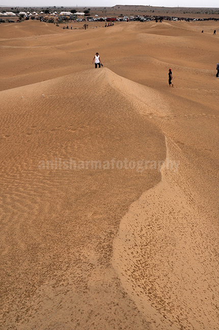 Festivals- Jaisalmer Desert Festival, Rajasthan - Tourists enjoy walking on the golden sand dunes in jaisalmer, Rajasthan. by Anil