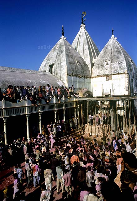Festivals- Lathmaar Holi of Barsana (India) - Large number of People gathered at Shri Radha Rani Temple temple at Barsana during 
