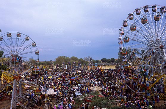 Fairs- Pushkar Fair (Rajasthan) - Pushkar, Rajasthan, India- May 23, 2008: Ferris wheel and Large number of tourists at Pushkar fair, Rajasthan, India. by Anil
