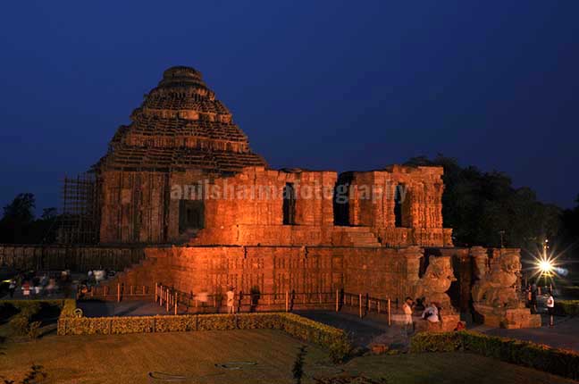 Monuments- Sun Temple Konark (Orissa) - The Beauty of ancient Konark Sun Temple in flood lights at night (a UNESCO world heritage site) near Bhubaneswar, Orissa, (India) by Anil