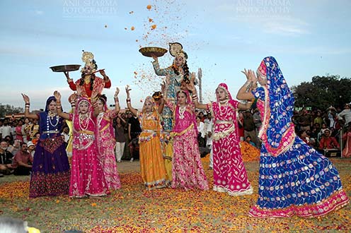 Festivals- Holi and Elephant Festival (Jaipur) - Rajasthani folk artists performing Radha-Krishana Leela at Holi and Elephant Festival at jaipur, Rajasthan (India).
. by Anil