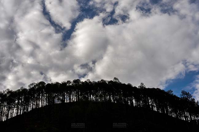 Clouds- Sky with Clouds (Uttarkashi) - Clouds over Uttarkashi, Uttarakhand, India- June 13, 2013: Dark blue sky early in the morning with clouds over the hills of Uttarkashi, Uttarakhand, India. by Anil