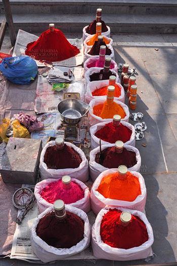 Baneshwar, Dungarpur, Rajasthan, India- February 14, 2011: Scented color powders shop at Baneshwar fair ground Dungarpur, Rajasthan, India