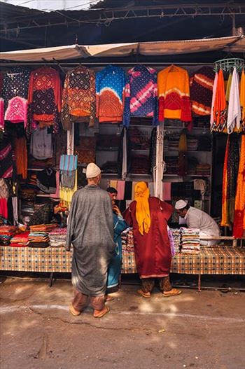 Religion- Dargah Sharif, Ajmer, Rajasthan (India) - Muslim man selling “Chhador” in a shop inside the Moinuddin Chishti Mausoleum (i.e. the “Dargah Sharif”)