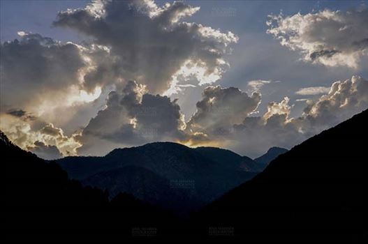 Clouds, Harsil, Uttarakhand, India- June 12, 2013: After sunset, dark sky with clouds over the beautiful Harsil valley in the evening at Harsil, Uttarakhand, India.