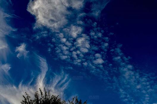 Clouds over Lansdowne, Uttarakhand, India- November 24, 2016: Dark blue sky with white clouds performing dance early in the morning over Lansdowne, Uttarakhand, India.