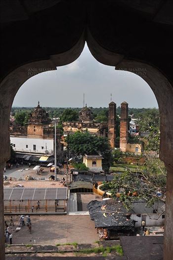 Orchha, Madhya Pradesh, India- August 20, 2012: View from a carved window of Chaturbhuj temple, Orchha, Madhya Pradesh, India.